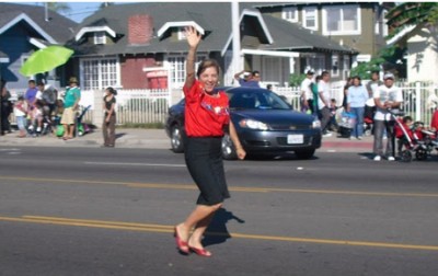 Loretta Sanchez runs at the Fiestas Patrias Parade