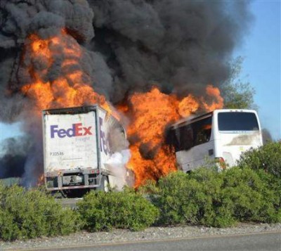 Fed Ex Truck hits L.A. School Bus