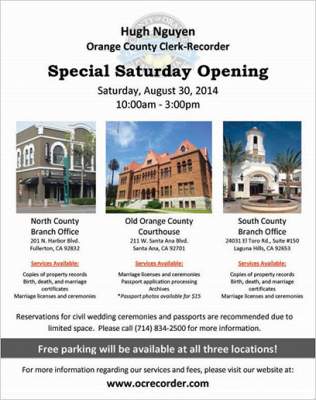 OC Clerk Recorder Saturday Opening