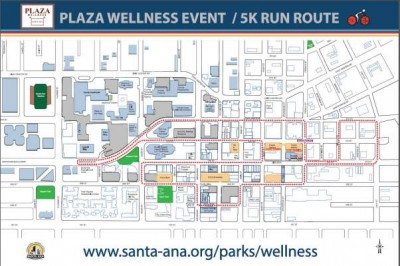 Santa Ana Plaza Wellness celebration and 5K run map